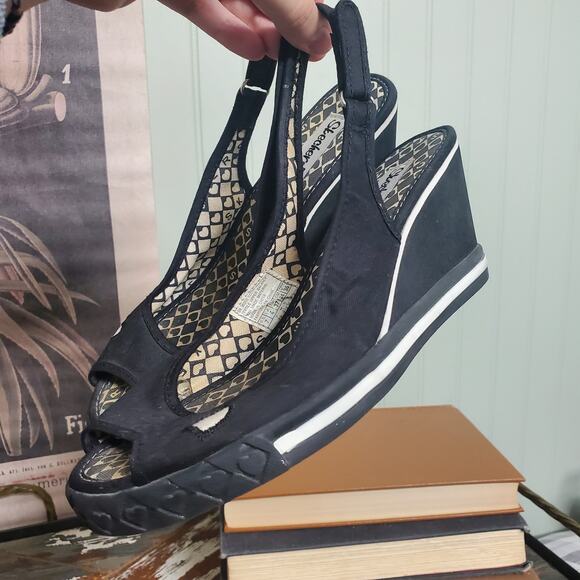 Pre-Owned Skechers 2009 Slingback Sandals Wedge Heels Peep Toe Hearts Us W7 - Picture 3 of 9